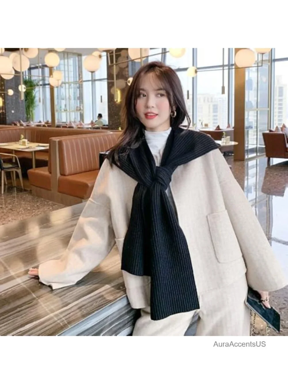Women Winter Hooded Hat with Attached Scarf Knit Shawl Neck Warmer Acrylic